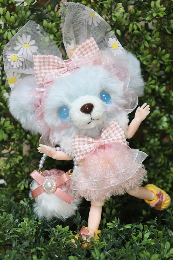 創作ドール　可動ボディ　白熊　ちゃん　ブライス　人形　編みぐるみ　アートドールブライスウイッグ
