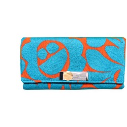 [DRACO] 財布　ハラパ・デ・ディアス刺繍　ライトブルー×オレンジ 1枚目の画像