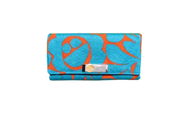 [DRACO] 財布　ハラパ・デ・ディアス刺繍　ライトブルー×オレンジ 1枚目の画像