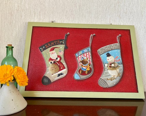 トールペイント：クリスマスプレート　ツリー　サンタクロース　靴下