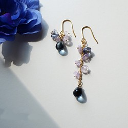 【18K変更可】アメジストピアス Lady Smoky Blue&purple earrings P0025 E0025 1枚目の画像
