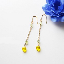 イエローハートペリドットピアス Yellow Heart Peridot lumière earrings P0017 1枚目の画像