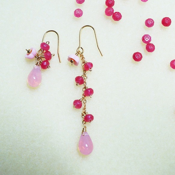 粉紅色的翡翠耳環寶石耳環 Pink Jadeite earrings  P0010 第1張的照片