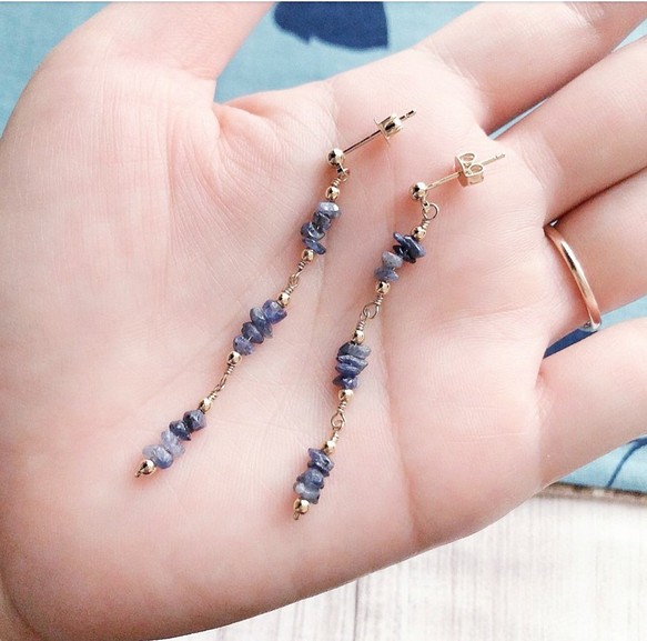 【18K変更可】Royal Blue sapphire pierced earrings P0087 第1張的照片