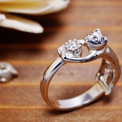 猫の贈り物／４月の誕生石 ダイヤモンド シルバーリング 指輪・リング DaDa silver works 通販｜Creema(クリーマ)