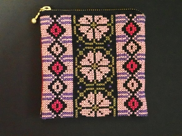 パレスチナ刺繍のミニポーチ(Pink)