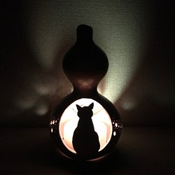 [送料無]ひょうたんランプ〜月夜猫②〜 1枚目の画像