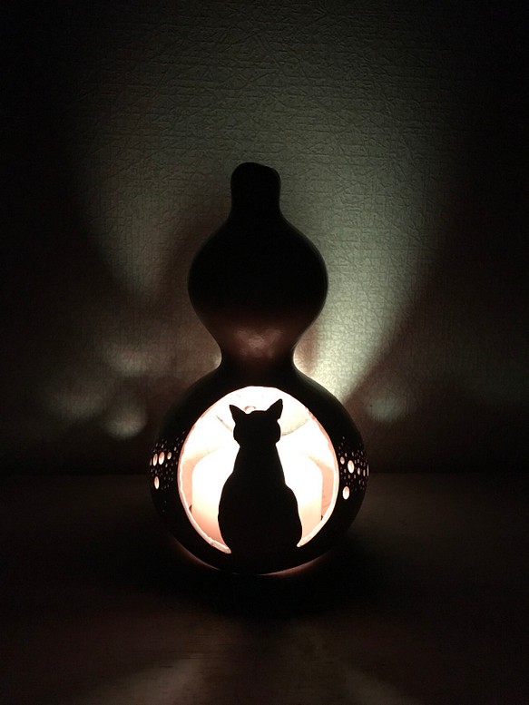 [送料無]ひょうたんランプ〜月夜猫②〜 1枚目の画像
