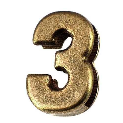 ピンバッジ 数字「３」番」アンティーク真鍮色 ピンズ 大文字 ブロック体 ブロンズ色 ピンバッチ 1枚目の画像