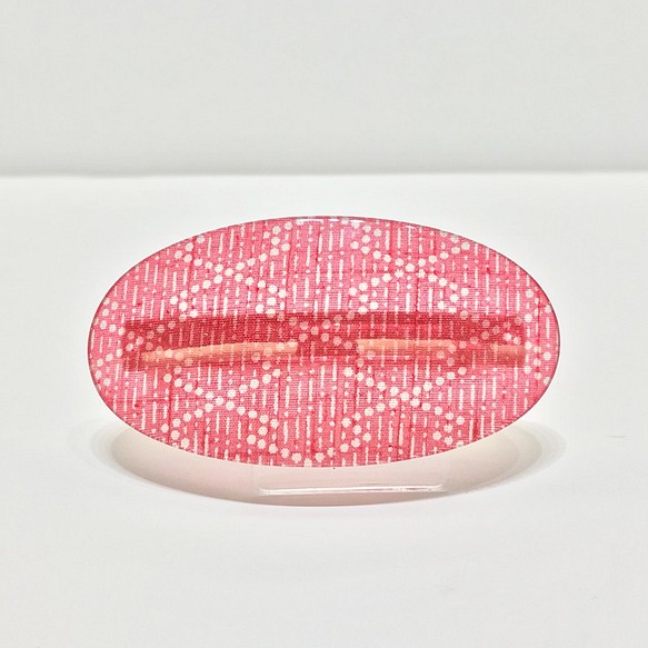 バレッタ楕円　小紋松菱　ローズピンク 1枚目の画像