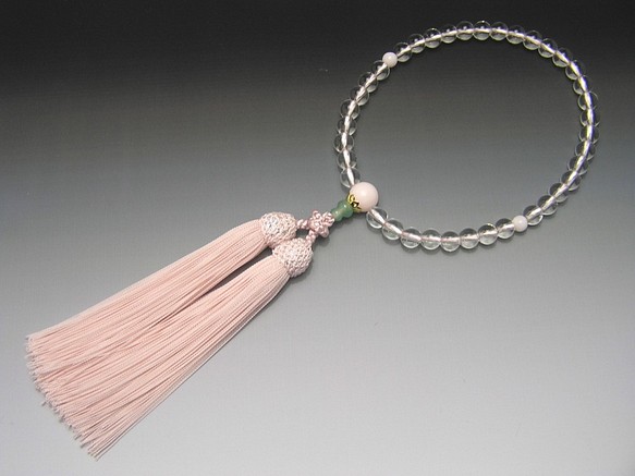 片手念珠（数珠）７㎜ 金蓮花 水晶ピンクカルサイト 1枚目の画像