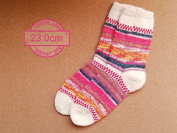 手編み靴下　お手入れ簡単　冷え性対策　OPAL   23.0cm  訳アリ品 1枚目の画像
