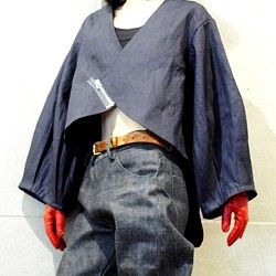麻のゆったりバルーン袖+ファスナー使いが個性的なジャケット【gri:n ai】 1枚目の画像