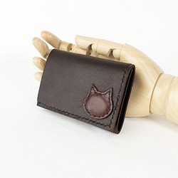[コンパクト]本革三つ折り財布(茶色)　猫 1枚目の画像