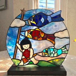 ステンドグラス端午の節句　金太郎と鯉のぼり 1枚目の画像