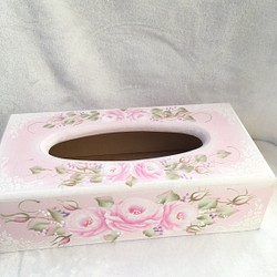彩繪☆訂單生產的粉紅色的玫瑰和壓花紙巾盒的情況下☆☆玫瑰粉 第1張的照片