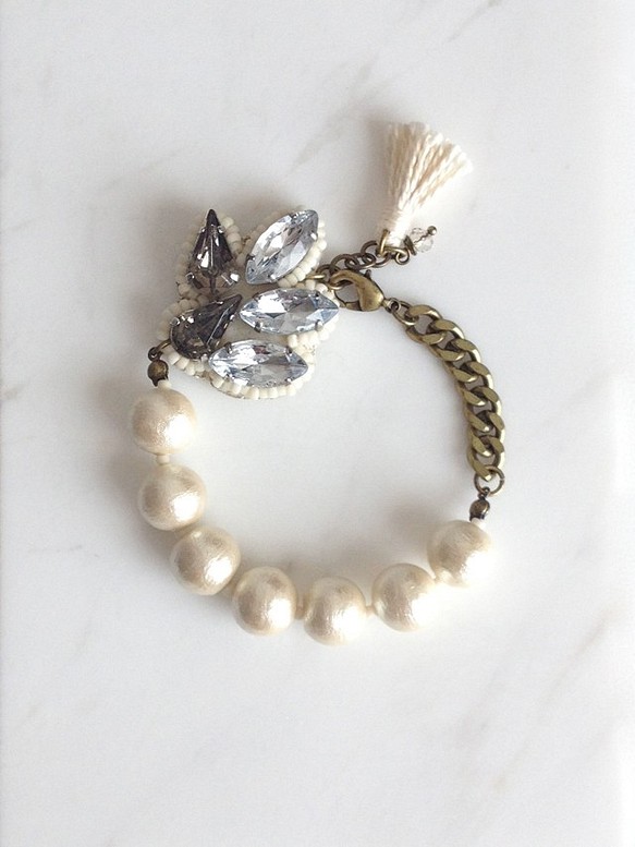 棉花珍珠珠寶刺繡手鐲/ AG〜Lustrini〜 第1張的照片