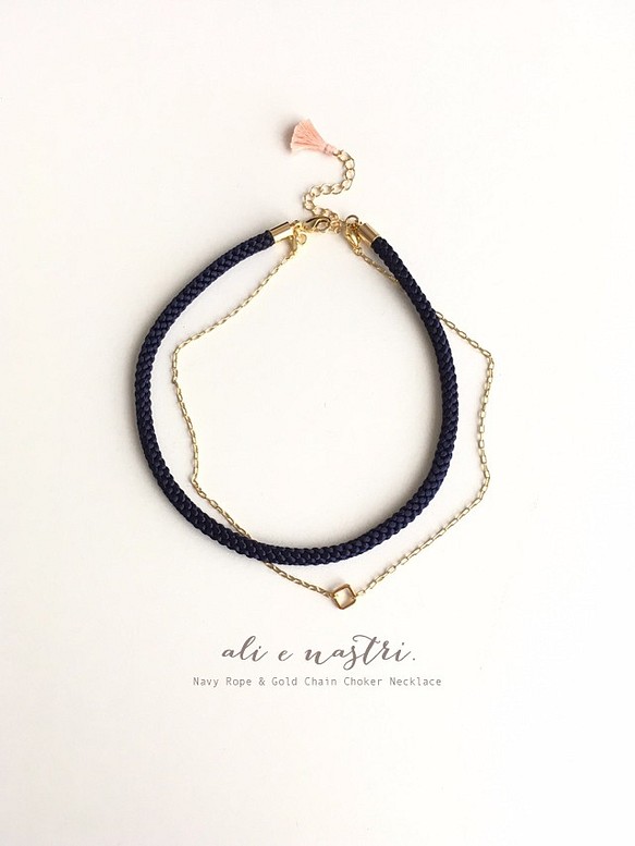 【2016 A/W】Navy Rope & Gold Chain Choker Necklace 1枚目の画像