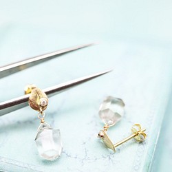 18K diamonds & green Amethyst stud earrings・雫・ 1枚目の画像