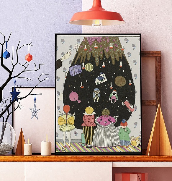 【NO.14】絵本の世界のようなヴィンテージアートポスター☆クリスマス★カラフル子供人形童話メルヘンA3A2A1B4B2 1枚目の画像