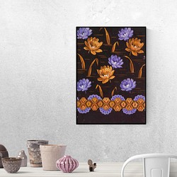 【NO.270】蓮の花の和柄アートポスター オレンジ紫色モード和 