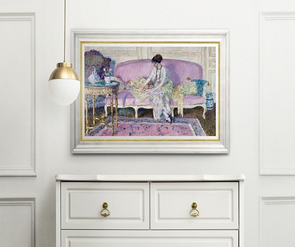 【NO.309】エレガントでクラシカルな家具と女性のアートポスター☆ラベンダー紫色絵画ヨーロッパA3A2A1B4B3B2 1枚目の画像