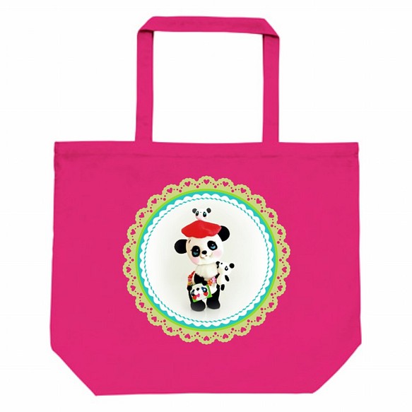 童話♡復古手提袋（L）〜熊貓（粉紅色）〜 第1張的照片