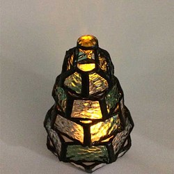 【小さなもみの木ランプ】ステンドグラス・ミニランプ（LEDライト付）#クリスマスツリー スタンドライト・テーブルランプ