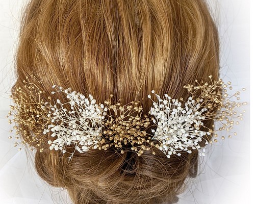 かすみ草 白 ゴールド 髪飾りヘッドドレス 成人式 結婚式 卒業式