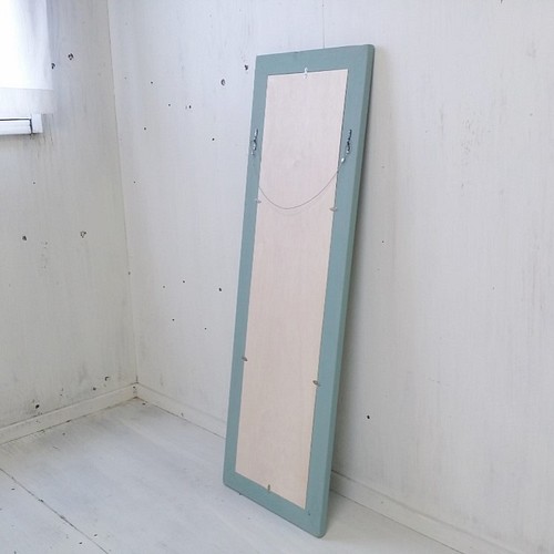 アンティーク風 姿見鏡 ミラー 床置き・壁掛け 鏡 ブルー バターミルク 