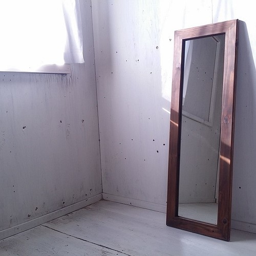アンティーク風 姿見鏡 ミラー 床置き・壁掛け 鏡 無垢 木枠