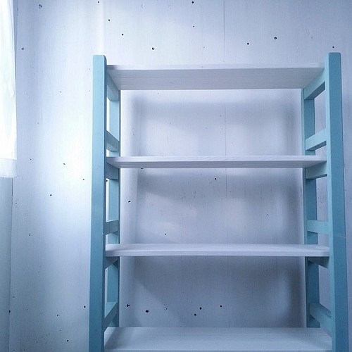 無垢材で造る家具 アンティークブルー ラック 商品棚 陳列棚 什器