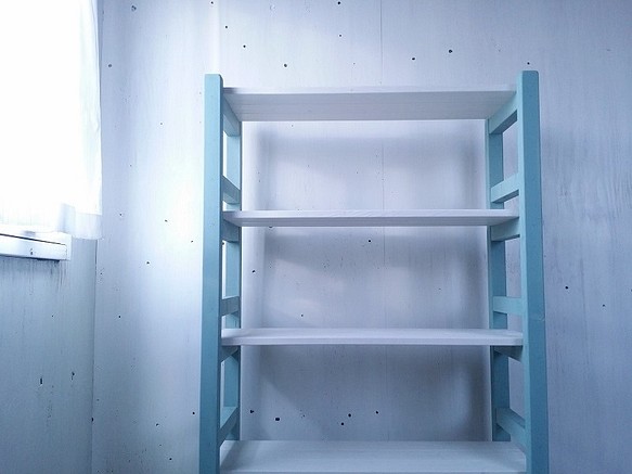 無垢材で造る家具 アンティークブルー ラック 商品棚 陳列棚 什器