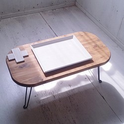 無垢ヒノキで造る家具　折り畳みアイアン脚　ローテーブル　鉄脚　コーヒーテーブル　オーダー可　ちゃぶ台　センターテーブル 1枚目の画像