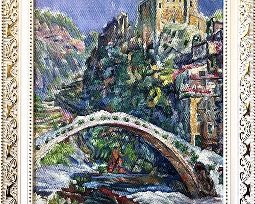 人気絶頂 「蟋蟀橋」 油絵 絵 アート 油彩 風景画 美しい 橋 自然 絵画 