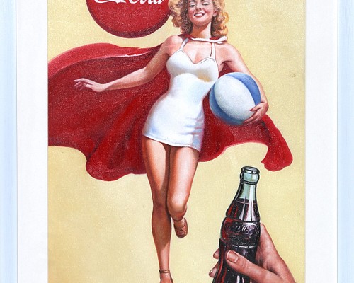 精密油彩 油絵 人物画『コカ・コーラ 2』Parker作 肉筆 アクリル板付