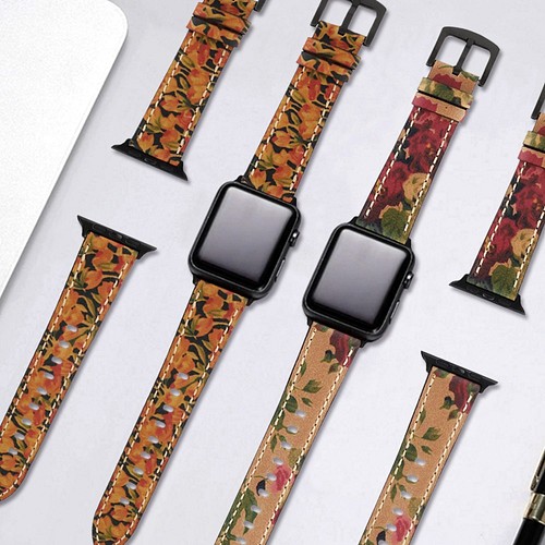 Apple Watch アップルウォッチ バンド 2柄 ヴィンテージ花柄レザー