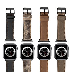 Apple Watch アップルウォッチ バンド 4色 黒茶色のひび割れた本革の時計バンド 交換用ベルト 1枚目の画像