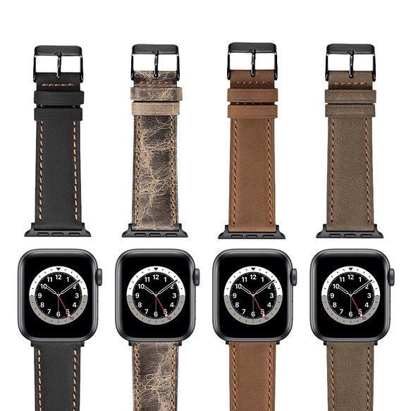 Apple Watch アップルウォッチ バンド 4色 黒茶色のひび割れた本革の時計バンド 交換用ベルト 1枚目の画像