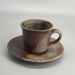 備前焼　コーヒーカップ・ソーサ―　紙箱入り 1枚目の画像