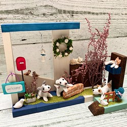 ミニチュアガーデン　木工　インテリア雑貨　犬　粘土 1枚目の画像