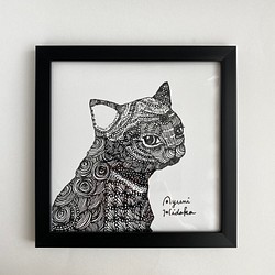 ネコのポスター　17×17cm フレーム付き 1枚目の画像