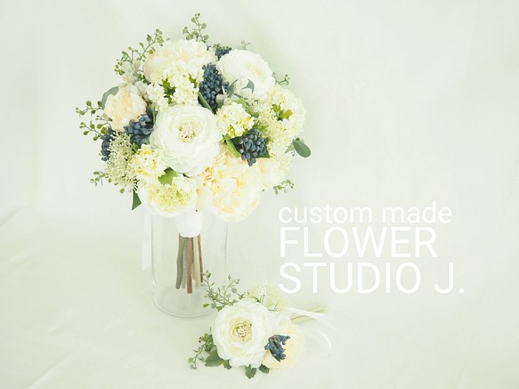 Wedding Bouquet & Boutonnier / White & Light Green hosoho.jp