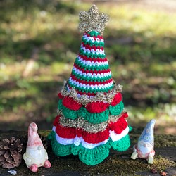 ゆき糸 クリスマスツリー ニットツリー 手編み/定番クリスマスカラー(小) 1枚目の画像