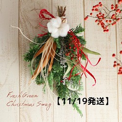 【11/19発送】フレッシュグリーンのクリスマススワッグ（壁掛け） 1枚目の画像