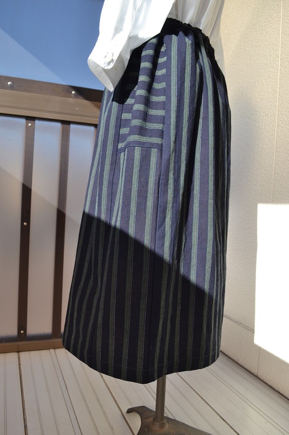 着物リメイク　木綿ギャザースカート　Ｊ-15 1枚目の画像