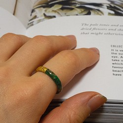 クラシック　漆ゴールドリング　ミント　高級感のあるモダンクラシック　　ブルーグリーン指輪　マーブル模様　春色 1枚目の画像