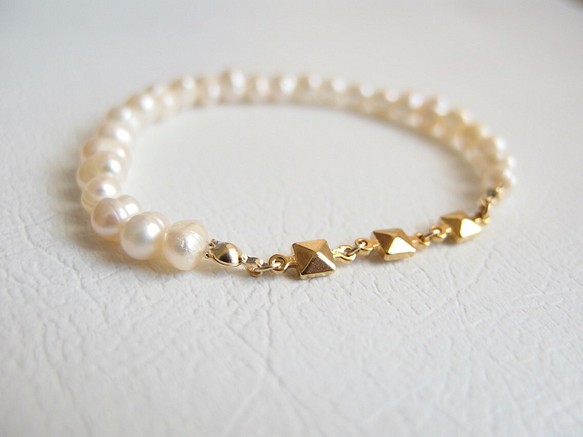 [14kgf/18kgf] Square × Pearl bracelet 1枚目の画像