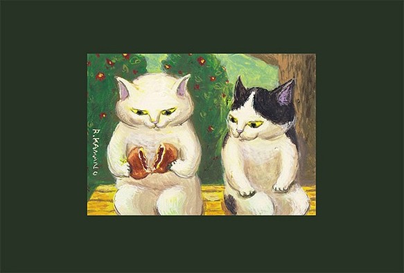 カマノレイコ 猫ポストカード4枚組 人気満点 はんぶんこ 激安直営店