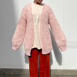 SALE! ペールピンクのざっくり編みモヘアカーディガン 1枚目の画像